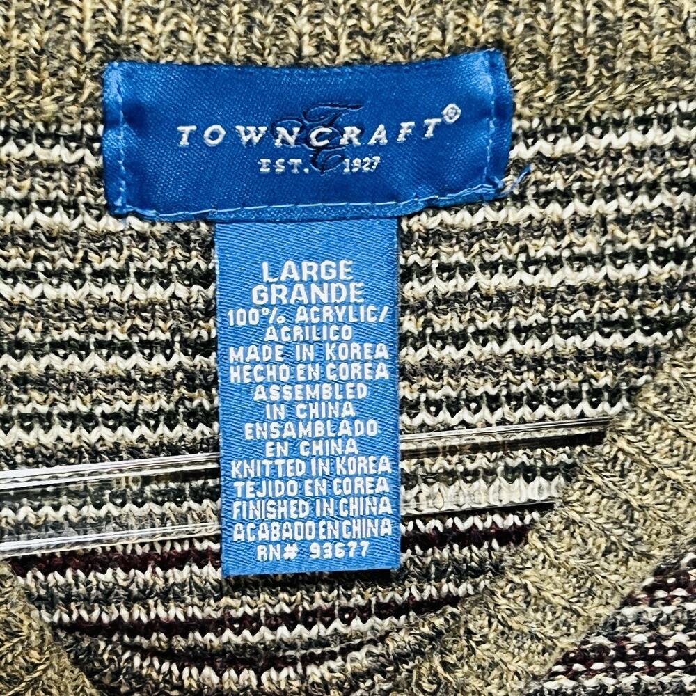 Vtg TOWNCRAFT‎ Mens Cosby Style Sweater Sz L 90s Geometric Checker Crewneck Brwn - Picture 6 of 8